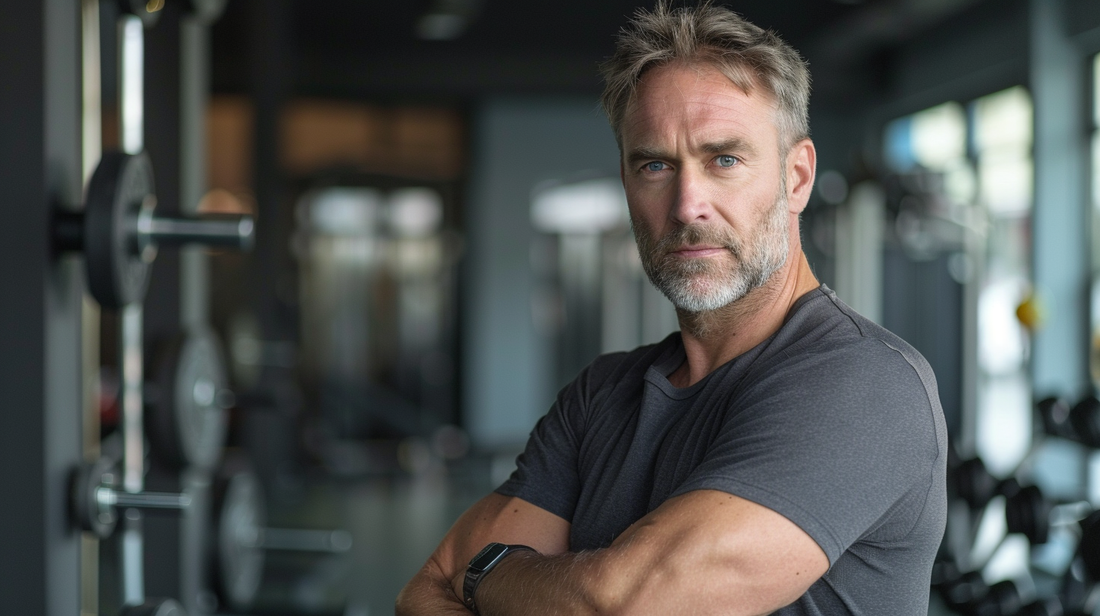 Man in Gym facing camera with arms cross promoting TMG Supplements