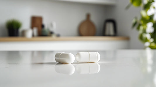 NMN Supplement Capsules on a kitchen bench